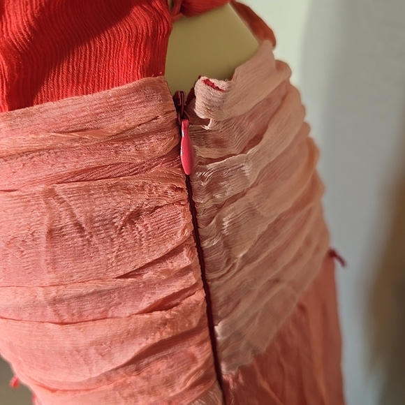 Vintage Rare Bebe 100% Silk Ruffled Red & Pink Sleeveless Dress Size S - Picture 7 of 14